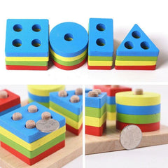 4 Coloumn Wooden Blocks Geometry Shapes Matching A-10