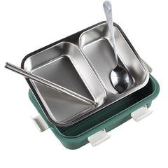 2 Partition Lunch Box Stainless Steel with Spoon & Chopstick 01975