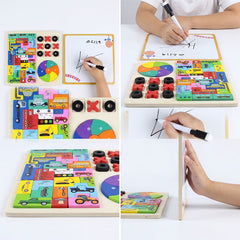 Kids Educational Double-Sided Learning & Writing Puzzle Wooden Board