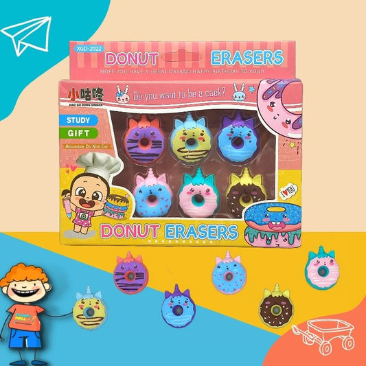 6 Donut Erasers Set