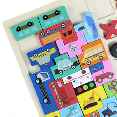 Kids Educational Double-Sided Learning & Writing Puzzle Wooden Board