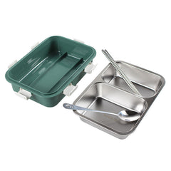 2 Partition Lunch Box Stainless Steel with Spoon & Chopstick 01975