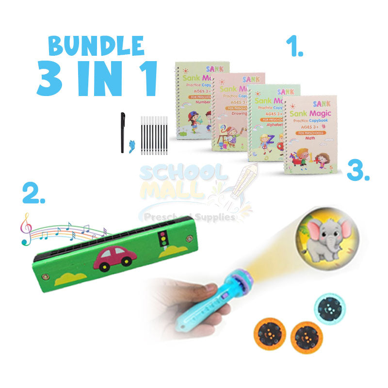 4 Pcs Magic Book with Harmonica & Projector