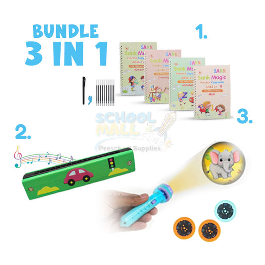 4 Pcs Magic Book with Harmonica & Projector