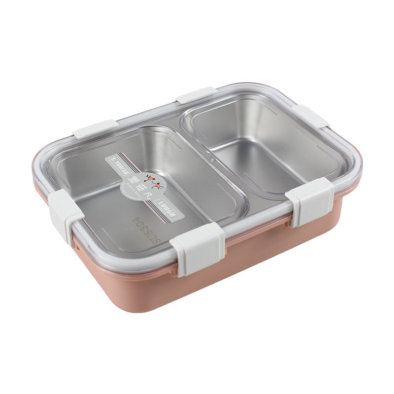 2 Partition Lunch Box Stainless Steel with Spoon & Chopstick 01975