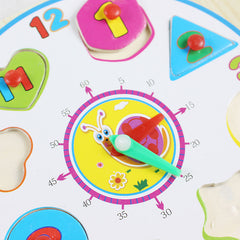 Montessori Wooden Clock Peg Puzzle Board for Kids