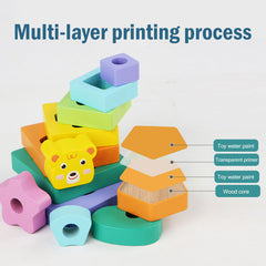 Stacking Building Block Animal Geometric Tower Wooden