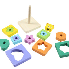 Stacking Building Block Animal Geometric Tower Wooden