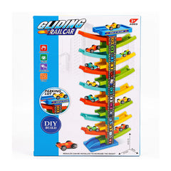 DIY Gliding Rail Car Multi-Level Racing Track Set with 10 Slide Cars
