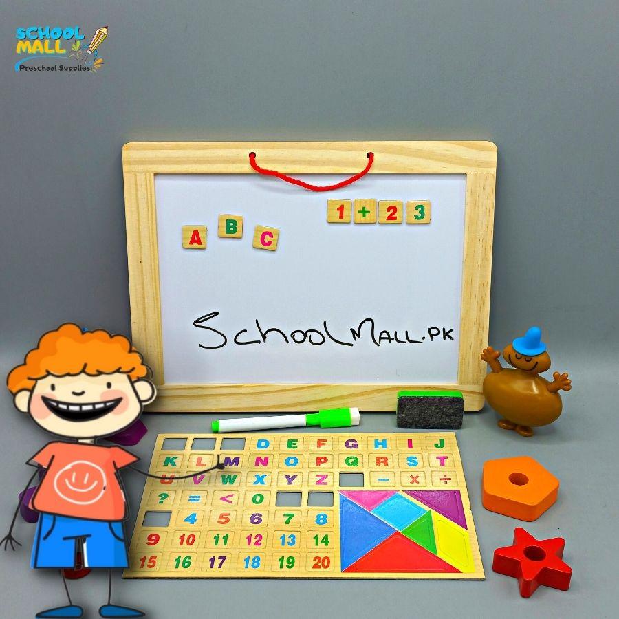 Wooden Black & White Board Medium - Magnetic Alphabets & Numbers