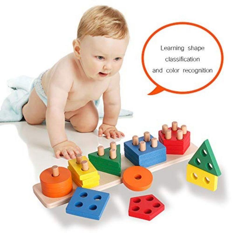 Set Shape Toy 5 Column Wooden Geometric Shape Matching Toy – School Mall ...