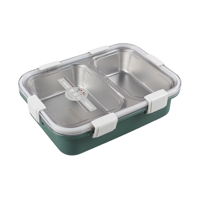 2 Partition Lunch Box Stainless Steel with Spoon & Chopstick 01975