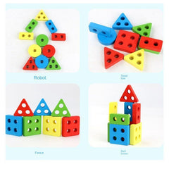 4 Coloumn Wooden Blocks Geometry Shapes Matching A-10