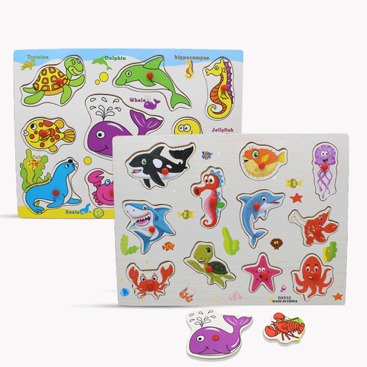 Wooden See Animals Peg Puzzle Board