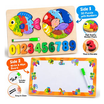 Double-Sided Wooden Puzzle & Write and Wipe Board