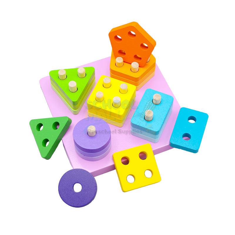 Wooden Montessori Five Column Geometric Shapes Blocks (1577)