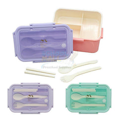 3 Compartment Lunch Box with Spoon Fork & Chopsticks