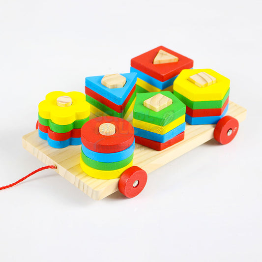 Six Column Intelligence Shape Trailer Wooden Toy