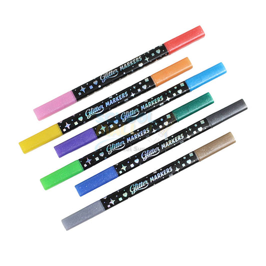 Super Shining Dual Tip Dual Color Glitter Markers 6 Pcs