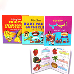 Wipe & Clean Books (Body parts, Fruits, Haroof e Tahaji)