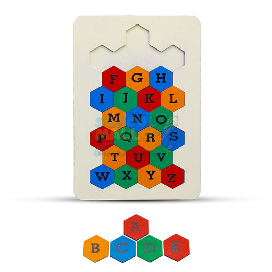 Wooden Capital Letters Hexagon Shape Puzzle Board