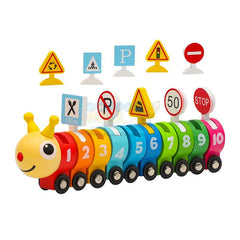 Wooden Caterpillar Train with Numbers & Traffic Sign