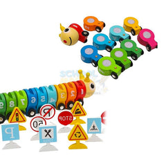 Wooden Caterpillar Train with Numbers & Traffic Sign