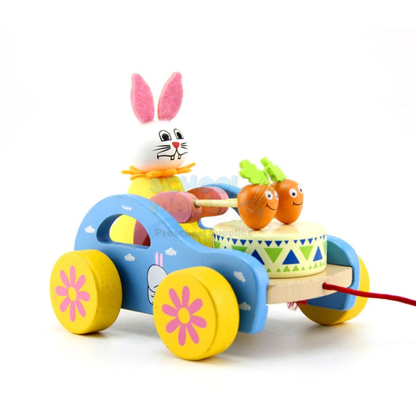 Wooden Cute Kid Cartoon Beating Drum Pulling Cart