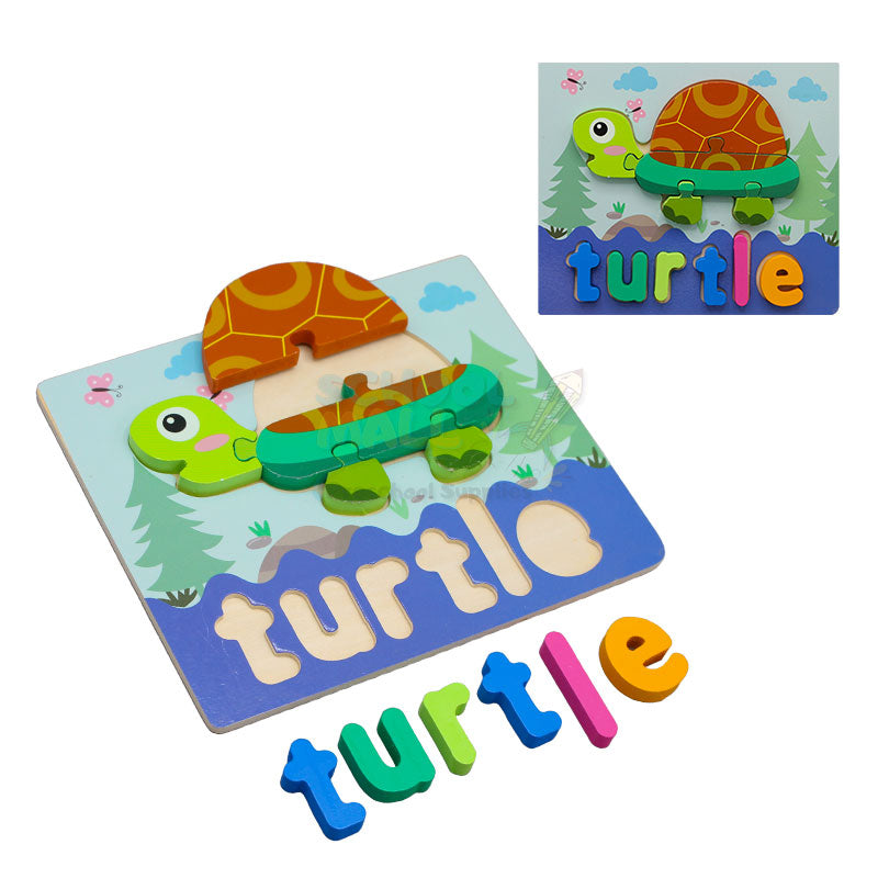 Wooden Square 3d Animal with name Puzzle Board 1567A