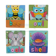 Wooden Square 3d Animal with name Puzzle Board 1567A