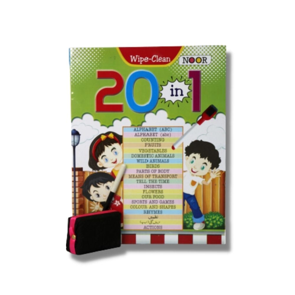 20 in 1 Wipe-Clean Book With Marker And Duster