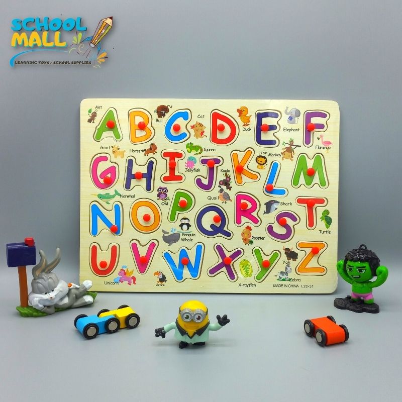 Wooden Puzzle Alphabet Capital Letter Board with pictures for kids