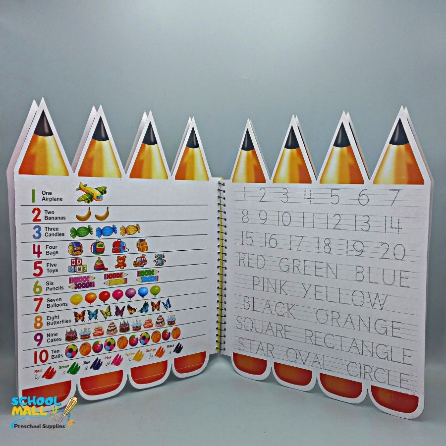 10 in 1 wipe n clean practice book pencils shape, preschool, montessori, schoolmallpk
