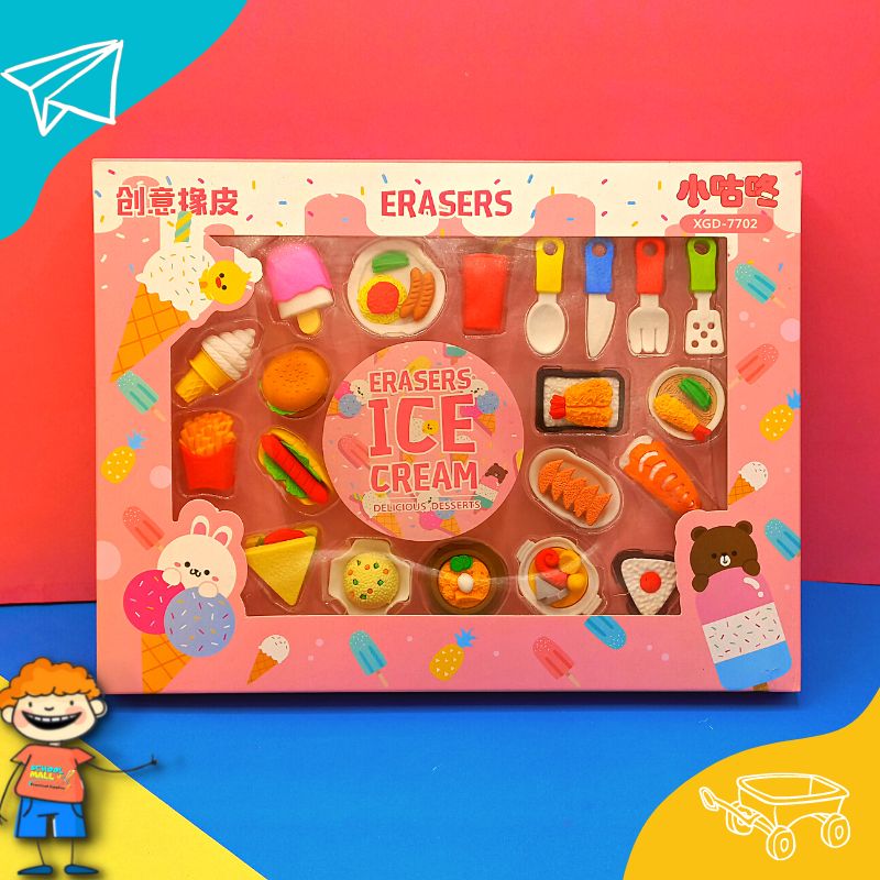 Ice Cream 17 Erasers Set for Kids