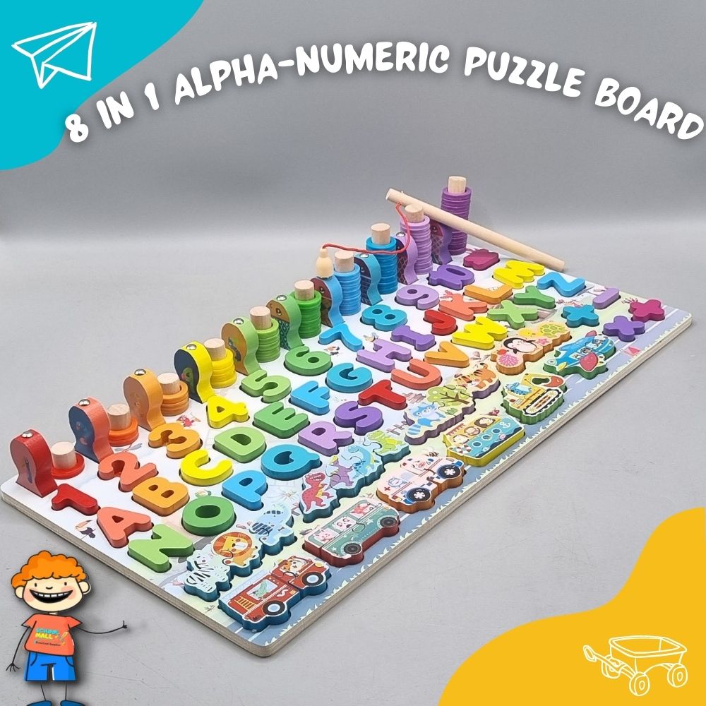 8 In 1 Alpha-Numeric Puzzle Board