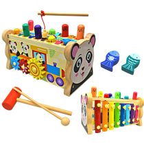 Panda Wooden Hammer Pounding Game with Xylophone & Magnetic Fishing