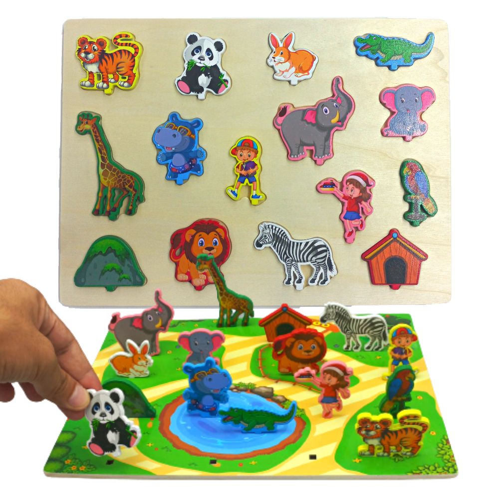 Zoo Scene Two Sided Play 3D Wooden Board