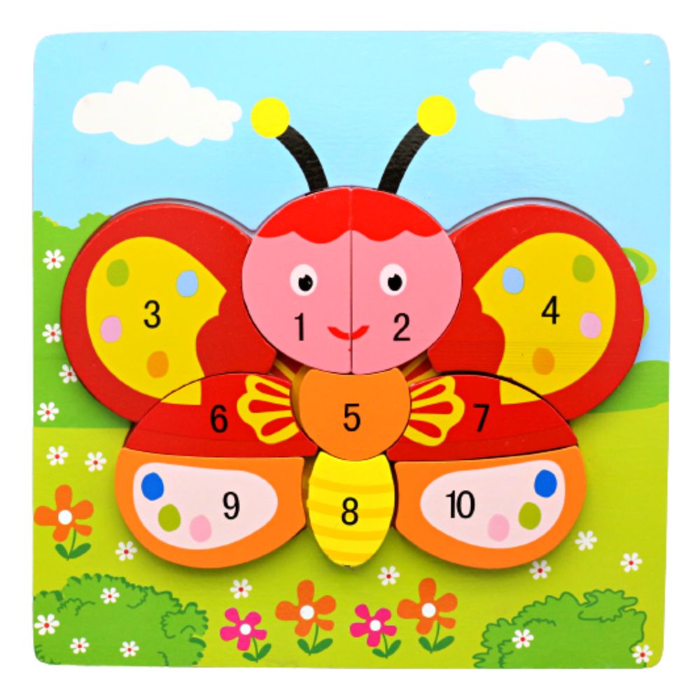 3D Wooden Animal Number 1 to 10 Puzzle Board (Butterfly) (2)