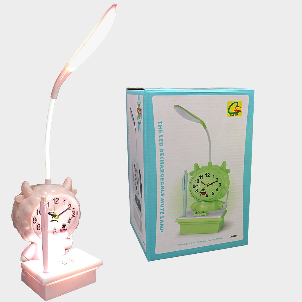 LED Rechargeable Lamp with Clock (Pink)