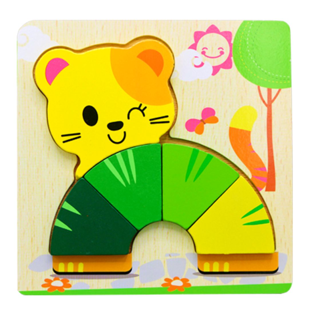 3D Shapes Wooden Board Small(Round Shape Animals)-cat
