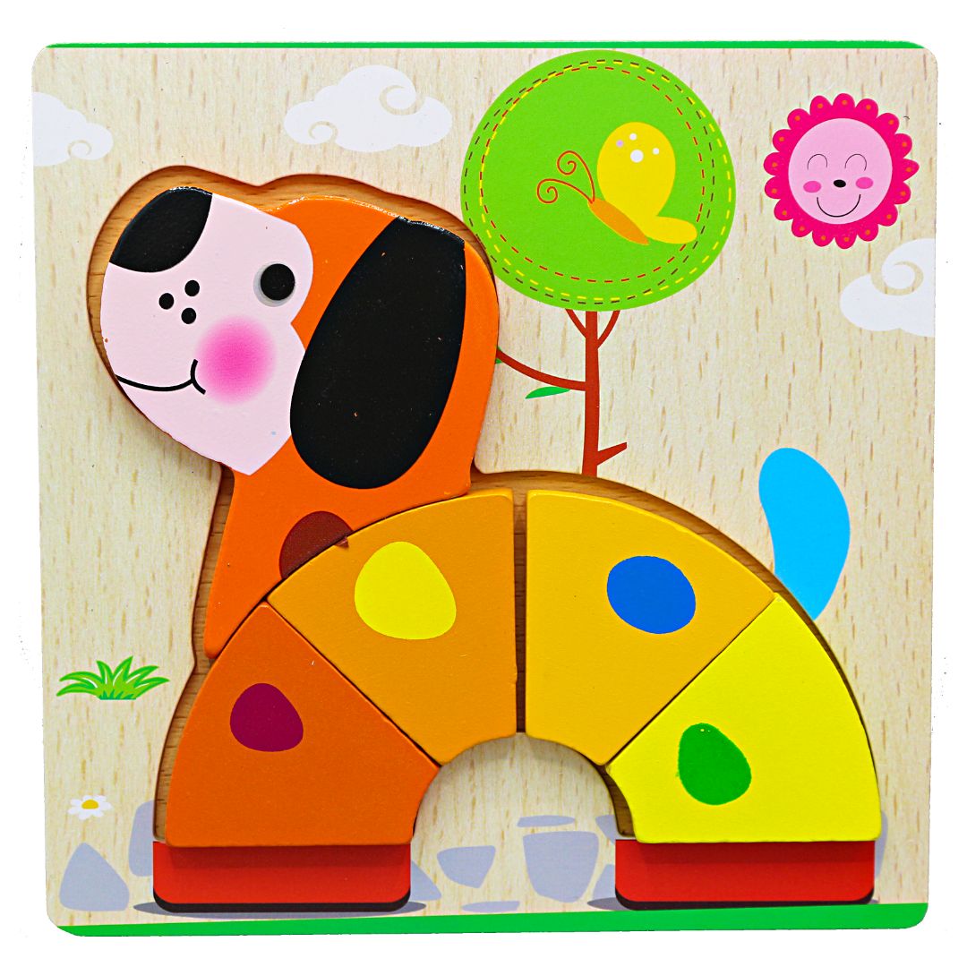 3D Shapes Wooden Board Small(Round Shape Animals)-dog