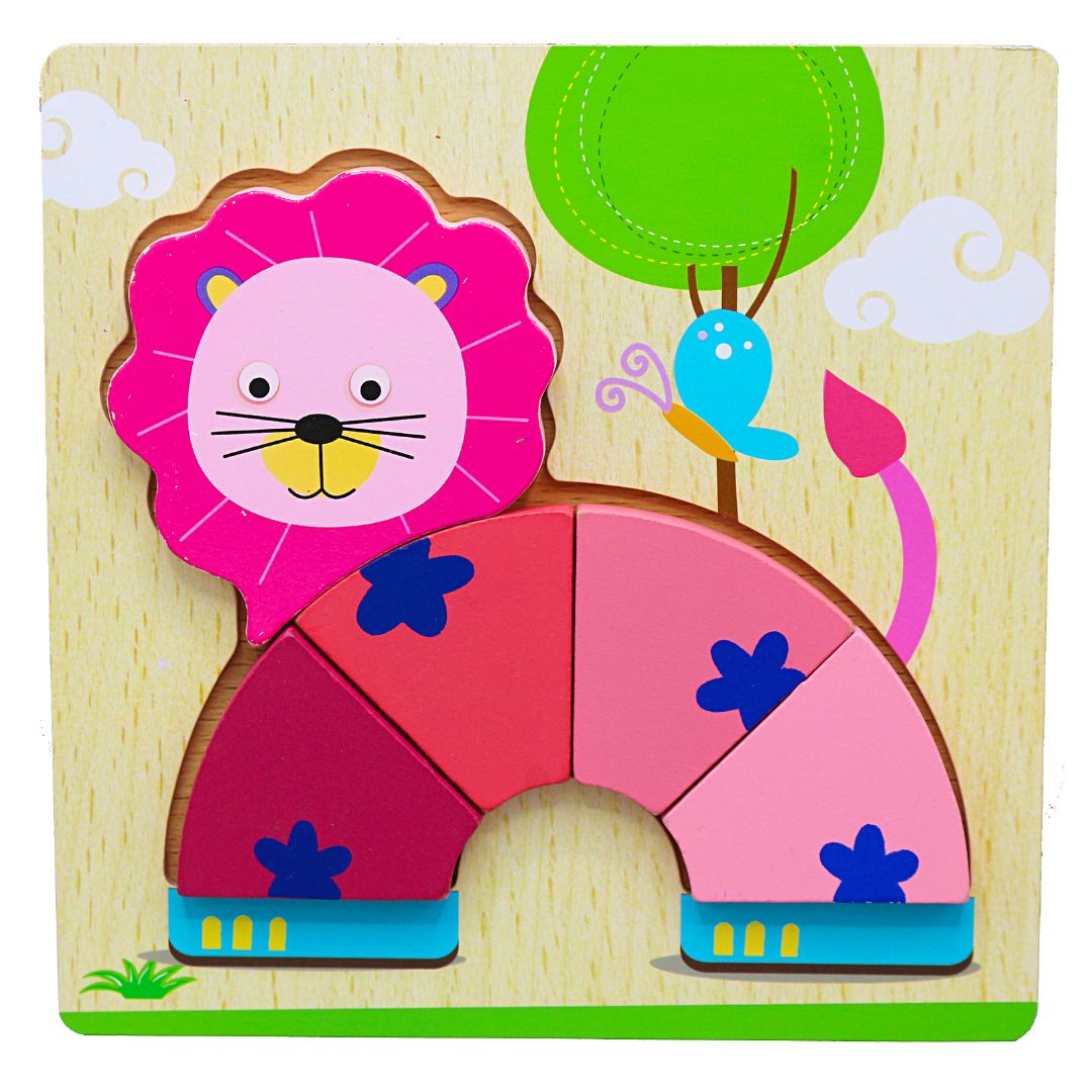 3D Shapes Wooden Board Small(Round Shape Animals)-lion