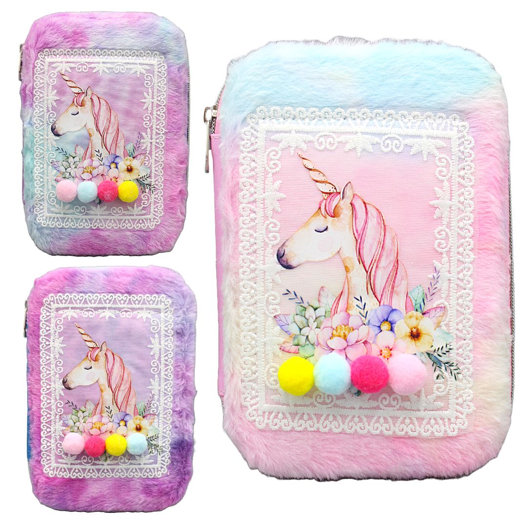 Unicorn Feather Fur Soft Pouch for Girls