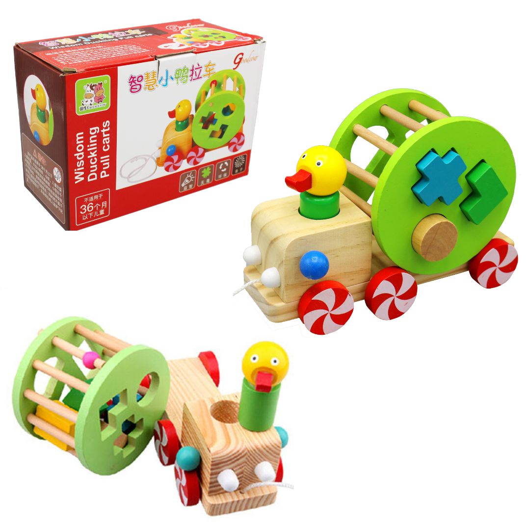 Wooden Duckling Pull Cart Toy